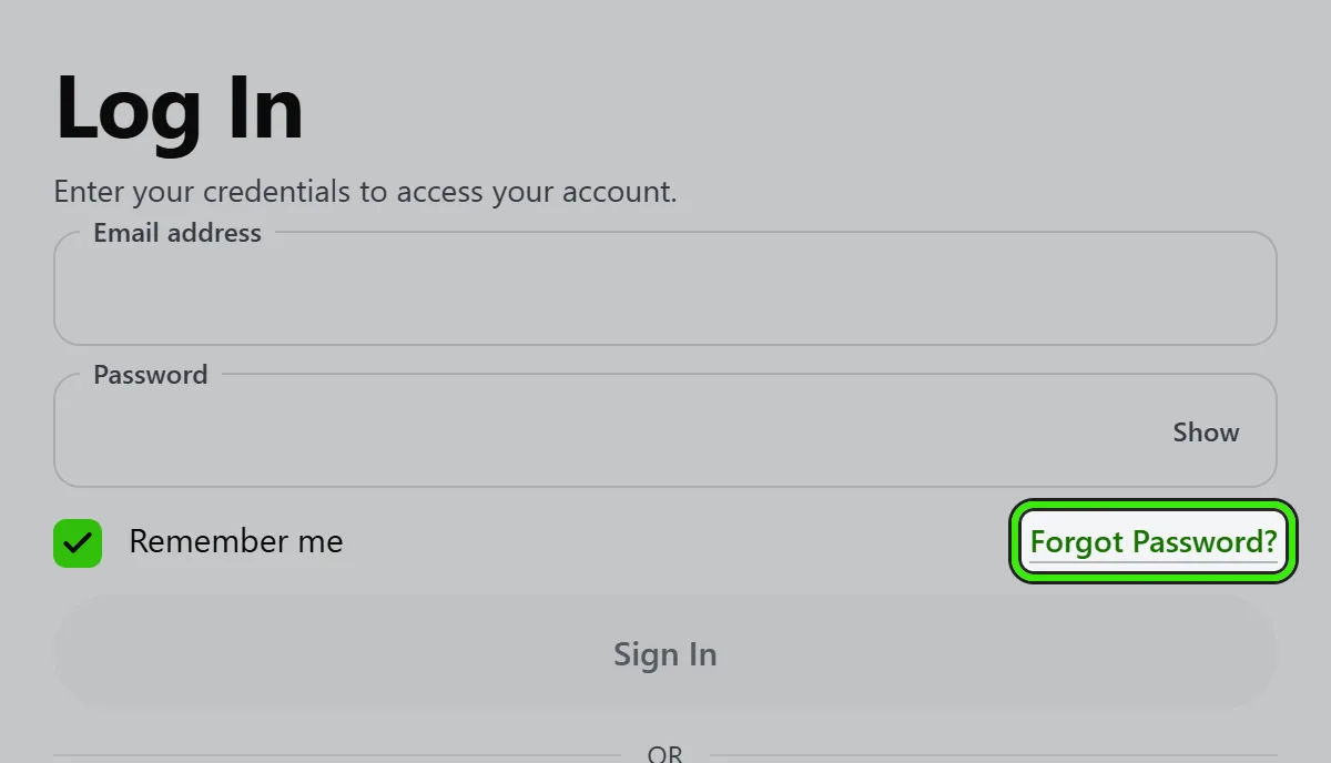 The Seayora sign-in form with the “Forgot Password?” link, beside “Remember me”, ringed.
